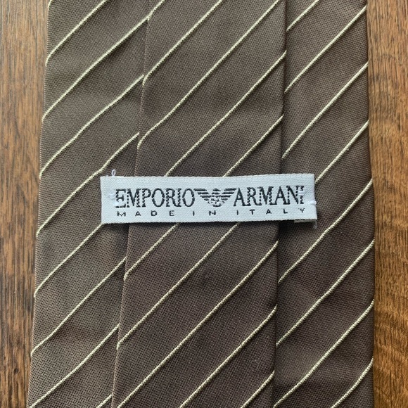 Emporio Armani Textured Tan Striped Tie - Picture 1 of 7